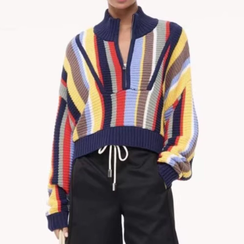 BEST STAUD Cropped Hampton Sweater Market Stripe Knit Causal Large